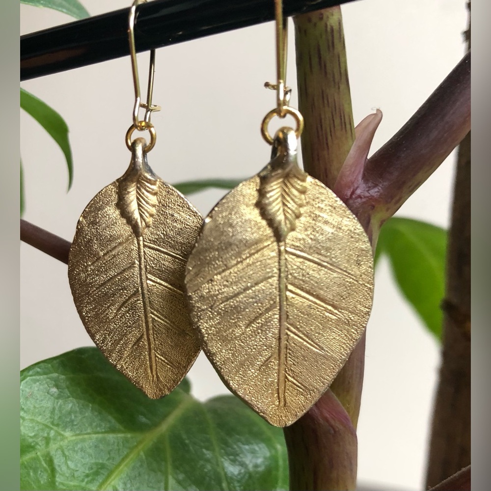 Bergere Gold Plated Leaf Earrings- Vintage